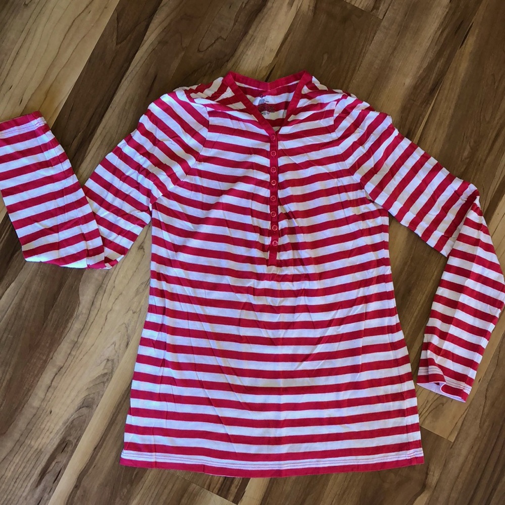Gap coral & white striped long sleeve t-shirt